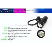 2400 Lumen waterproof diving torch with ball head stand, 4* XM-L2 LED+3*XP-E Red +3*XP-E Blue LED
